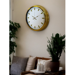 Mey İthalat® Gold & White Lüks Tasarım 40 Cm Gold Metal Duvar Saati