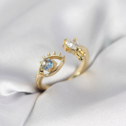 Mey İthalat® Gözyaşı Model Gold Renk Zirkon Taşlı Kadın Yüzük