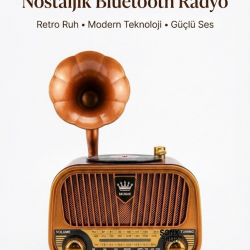 Mey İthalat® Gramofon Tasarımlı Nostaljik Bluetooth Radyo Hoparlör Müzik Çalar