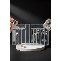 Mey İthalat® Greta Serisi 6 Bölmeli 2 Lİ SET Şeffaf Çekmece İçi Kaşıklık - Kristal Berraklığında Düzenleyici 722880