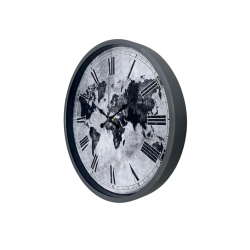 Mey İthalat® Gri 36 Cm Dünya Haritalı Duvar Saati