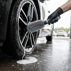 Mey İthalat® Gri Oto Jant Temizleme Fırçası – Ergonomik Saplı, Lastik ve Jant Detay Temizliği İçin Güçlü Kıllı Fırça