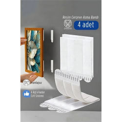 Mey İthalat® Güçlü Resim Çerçeve Asma Bandı 4'lü Set - 6Kg Taşıma Kapasiteli Duvar Delmeyen Cırt Sistemi