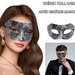 Mey İthalat® Gümüş Eskitme Yüz Maskesi - Antik Tarz Balo Maskesi
