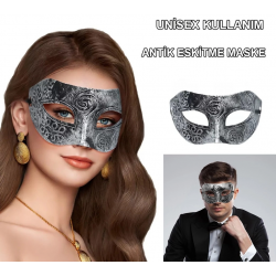 Mey İthalat® Gümüş Eskitme Yüz Maskesi - Antik Tarz Balo Maskesi