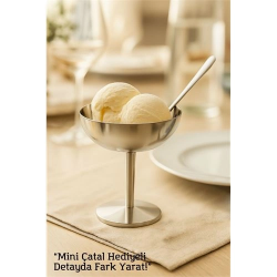 Mey İthalat® Gümüş Inox Çelik Ayaklı Dondurma ve Sunum Kasesi – Tatlı, Lokum ve Sunum Kabı 722194