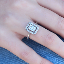 Mey İthalat® Gümüş Renk Baget Zirkon Taşlı Kadın Yüzük