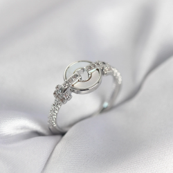 Mey İthalat® Gümüş Renk Daire Form Sedef ve Zirkon Taşlı Kadın Yüzük