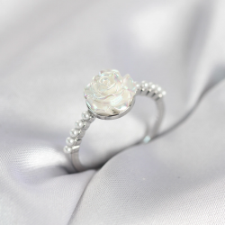 Mey İthalat® Gümüş Renk Gül Model İncili Kadın Yüzük