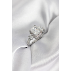 Mey İthalat® Gümüş Renk Kare Baget Zirkon Taşlı Tek Taş Model Kadın Yüzük