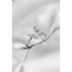 Mey İthalat® Gümüş Renk Kelebek Model Zirkon Taşlı Kadın Yüzük