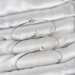 Mey İthalat® Gümüş Renk Kutup Yıldızı Model Zirkon Taşlı 3'lü Kadın Bileklik Kombini