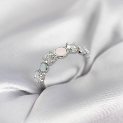 Mey İthalat® Gümüş Renk Minimal Plaka ve Zirkon Taşlı Kadın Yüzük