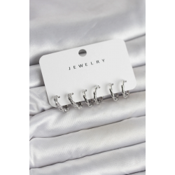 Mey İthalat® Gümüş Renk Pirinç Kemik Model 3 Çift Kadın Küpe Seti