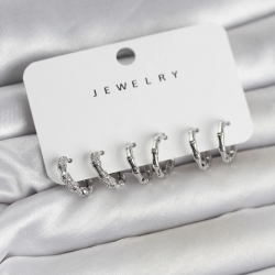 Mey İthalat® Gümüş Renk Pirinç Kemik Model 3 Çift Kadın Küpe Seti