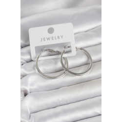 Mey İthalat® Gümüş Renk Pirinç Köşeli Kenar Halka 32 mm Kadın Küpe