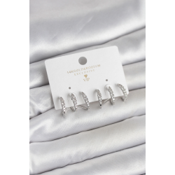 Mey İthalat® Gümüş Renk Pirinç Zirkon Taşlı Kadın Küpe