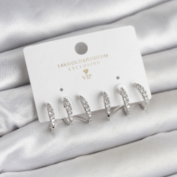 Mey İthalat® Gümüş Renk Pirinç Zirkon Taşlı Kadın Küpe