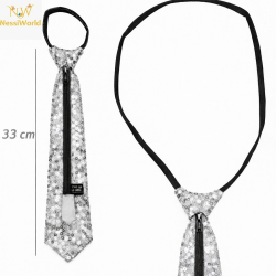 Mey İthalat® Gümüş Renk Pul Payetli Işıltılı Parti Kravatı 33 cm