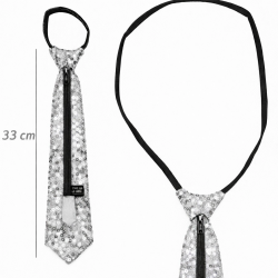 Mey İthalat® Gümüş Renk Pul Payetli Işıltılı Parti Kravatı 33 cm