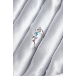 Mey İthalat® Gümüş Renk Renkli Zirkon Taşlı Kadın Yüzük