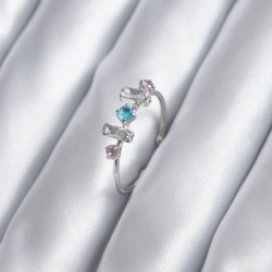 Mey İthalat® Gümüş Renk Renkli Zirkon Taşlı Kadın Yüzük