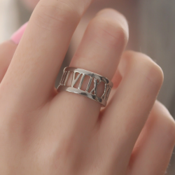 Mey İthalat® Gümüş Renk Roma Rakam Model Kadın Yüzük