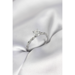 Mey İthalat® Gümüş Renk Sarmal Zincir Model Tek Taş Model Zirkon Taşlı Kadın Yüzük