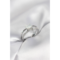 Mey İthalat® Gümüş Renk Sedefli Kedi Model Fiyonklu Zirkon Taşlı Kadın Yüzük