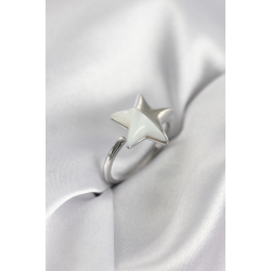 Mey İthalat® Gümüş Renk Sedefli Yıldız Model Kadın Yüzük
