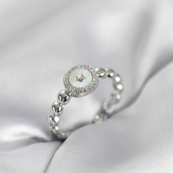 Mey İthalat® Gümüş Renk Sedefli Yıldız Model Zirkon Taşlı Kadın Yüzük