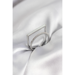 Mey İthalat® Gümüş Renk Sedefli Zirkon Taşlı 2'li Kadın Yüzük