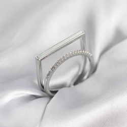 Mey İthalat® Gümüş Renk Sedefli Zirkon Taşlı 2'li Kadın Yüzük