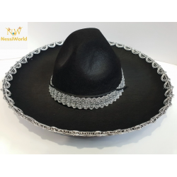 Mey İthalat® Gümüş Renk Şeritli Meksika Mariachi Latin Şapkası 55 cm Çocuk