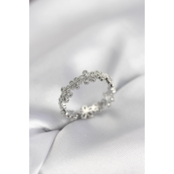 Mey İthalat® Gümüş Renk Sıralı Çiçek Model Zirkon Taşlı Kadın Yüzük