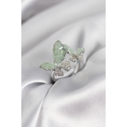 Mey İthalat® Gümüş Renk Su Yeşili Kelebek Model Zirkon Taşlı Kadın Yüzük