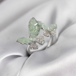 Mey İthalat® Gümüş Renk Su Yeşili Kelebek Model Zirkon Taşlı Kadın Yüzük