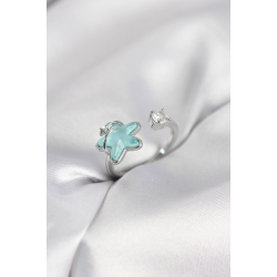 Mey İthalat® Gümüş Renk Turkuaz Yıldız Model Kadın Yüzük