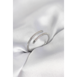 Mey İthalat® Gümüş Renk Yılan Kuyruk Model Zirkon Taşlı Kadın Yüzük