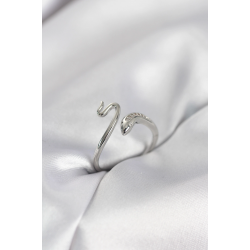 Mey İthalat® Gümüş Renk Yılan Model Zirkon Taşlı Kadın Yüzük