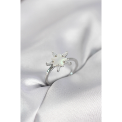 Mey İthalat® Gümüş Renk Yıldız Model Sedefli Zirkon Taşlı Kadın Yüzük