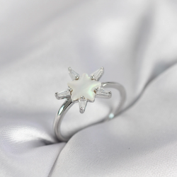 Mey İthalat® Gümüş Renk Yıldız Model Sedefli Zirkon Taşlı Kadın Yüzük