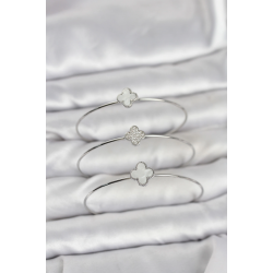 Mey İthalat® Gümüş Renk Yonca Model Zirkon Taşlı 3'lü Kadın Bileklik Kombini