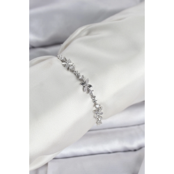 Mey İthalat® Gümüş Renk Yonca Model Zirkon Taşlı Asansörlü Kadın Bileklik