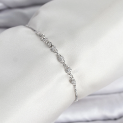 Mey İthalat® Gümüş Renk Zincir Model Zirkon Taşlı Pirinç Asansörlü Kadın Bileklik