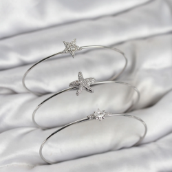 Mey İthalat® Gümüş Renk Zirkon Taşlı Deniz Yıldızı Model 3'lü Kadın Bileklik Kombini