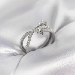 Mey İthalat® Gümüş Renk Zirkon Taşlı Halley Model Kadın Yüzük