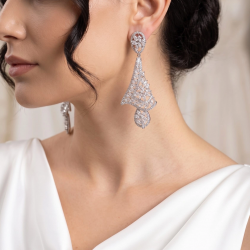 Mey İthalat® Gümüş Renk Zirkon Taşlı Kadın Abiye Küpe