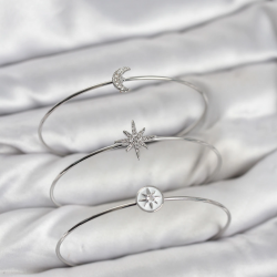 Mey İthalat® Gümüş Renk Zirkon Taşlı Kutup Yıldızı Model 3'lü Kadın Bileklik Kombini