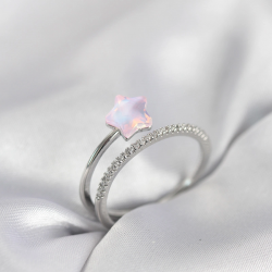 Mey İthalat® Gümüş Renk Zirkon Taşlı Pembe Halley Model Kadın Yüzük